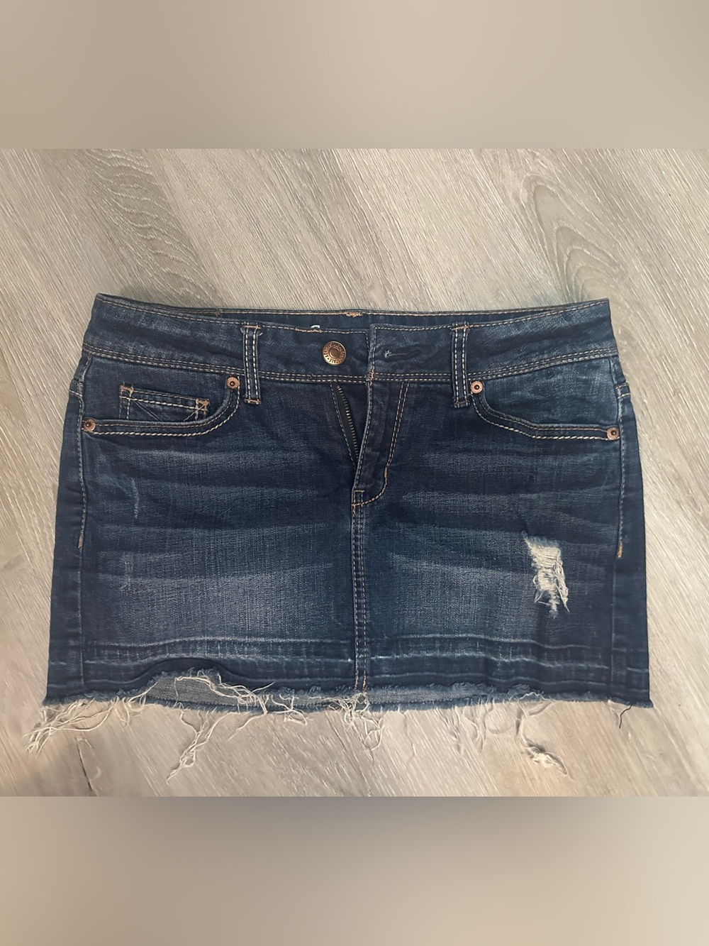 Aeropostale Dark Blue Distressed Denim Mini Skirt